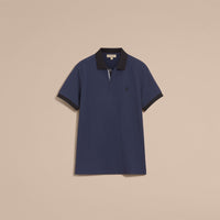 NAVY MELANGE Polo bicolore en piqué de coton avec patte à motif check