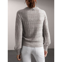 LIGHT GREY MELANGE Pull en maille de laine et cachemire en pointelle avec bordure en dentelle
