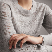 LIGHT GREY MELANGE Pull en maille de laine et cachemire en pointelle avec bordure en dentelle