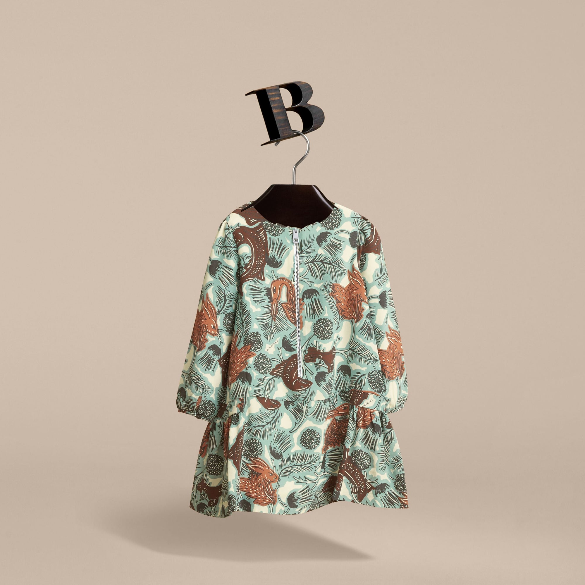 Robe taille basse en soie avec imprimé Bestiaire - Céladon Pâle
