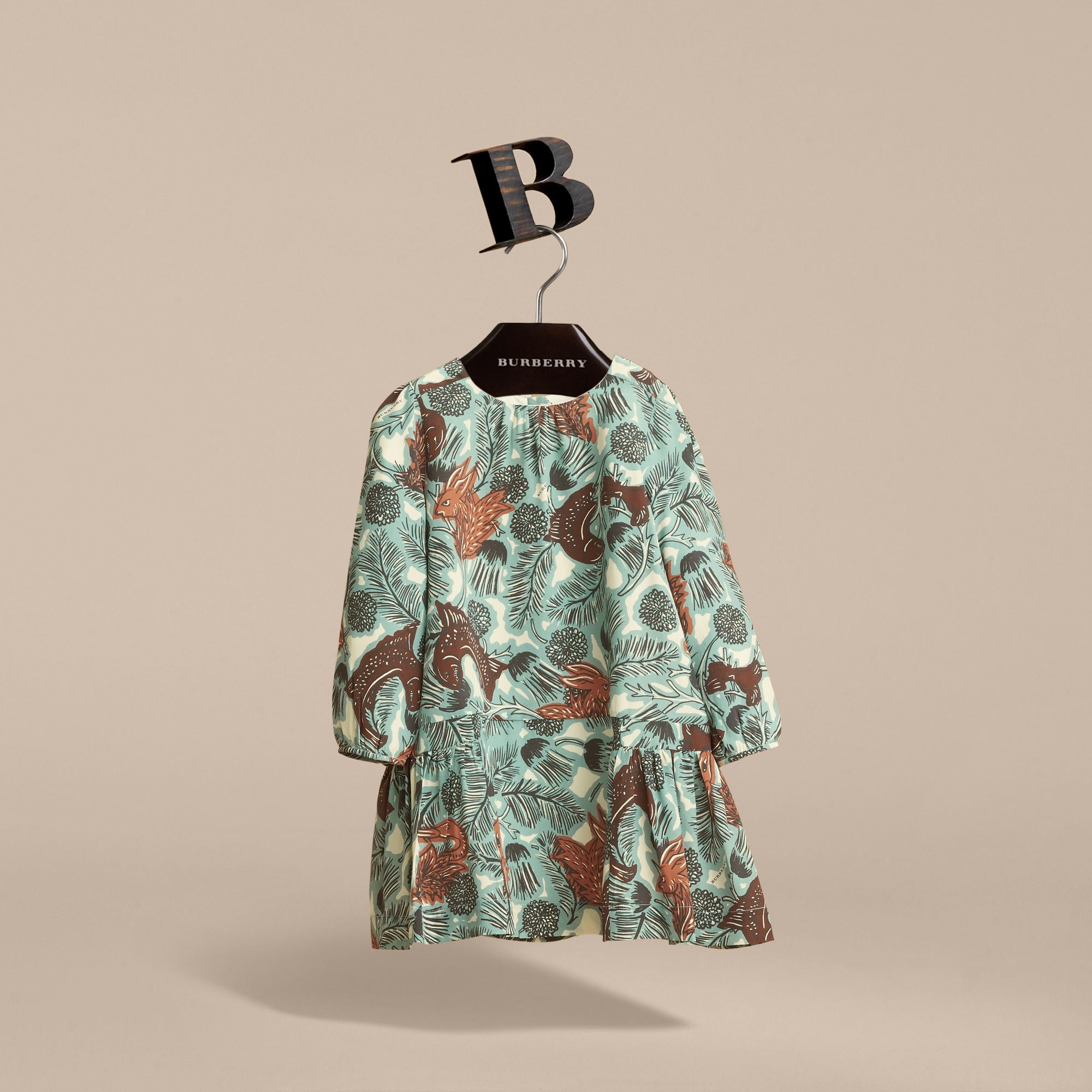 Robe taille basse en soie avec imprimé Bestiaire - Céladon Pâle