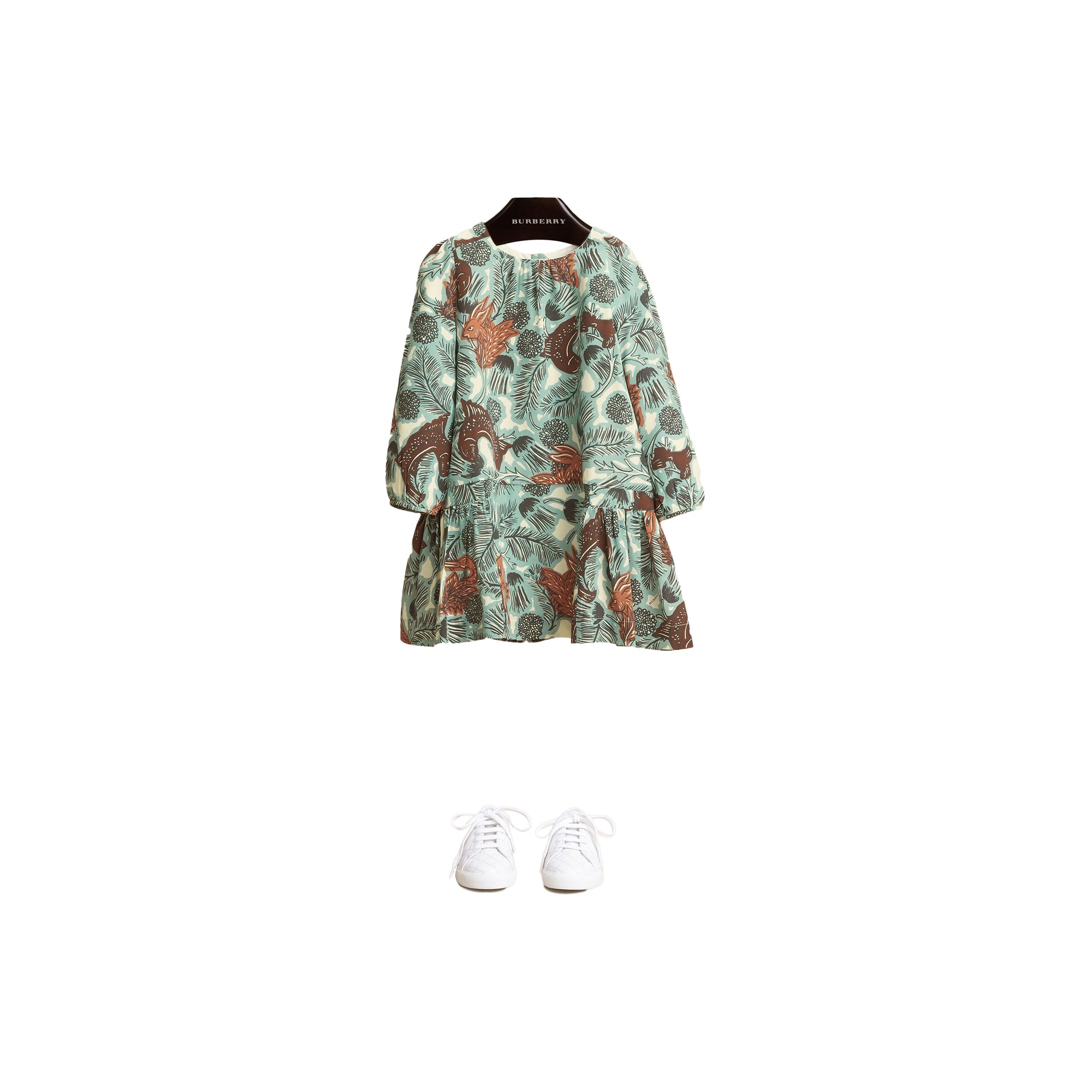 Robe taille basse en soie avec imprimé Bestiaire - Céladon Pâle