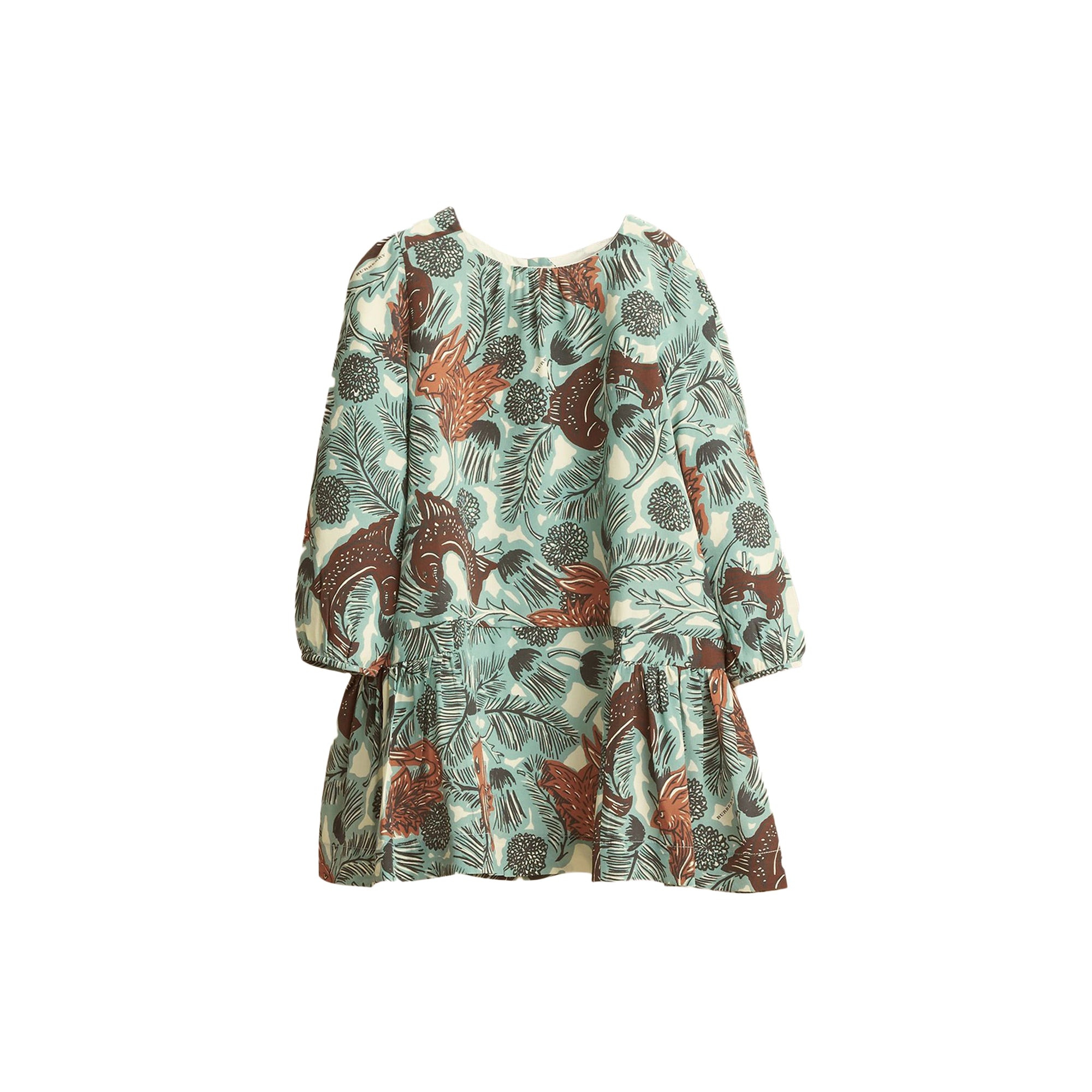 Robe taille basse en soie avec imprimé Bestiaire - Céladon Pâle