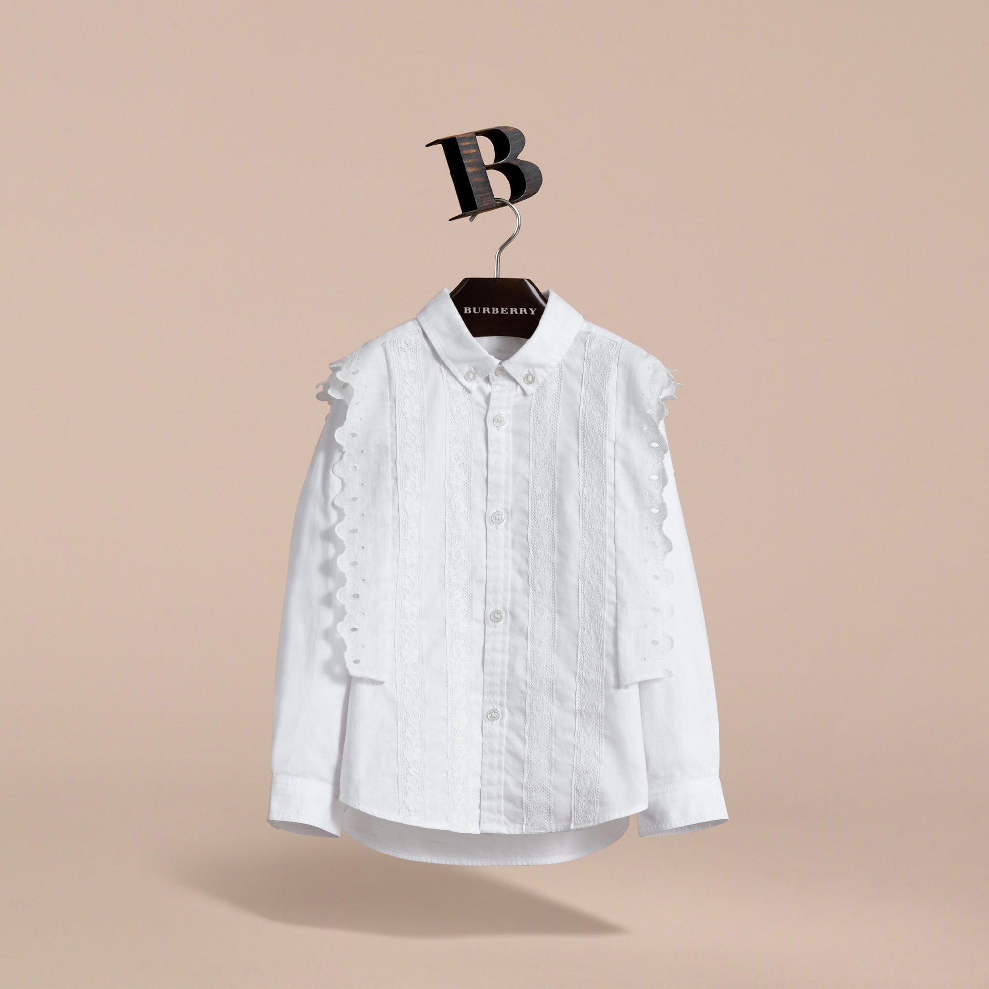 WHITE Chemise en broderie anglaise et en coton avec détails en dentelle