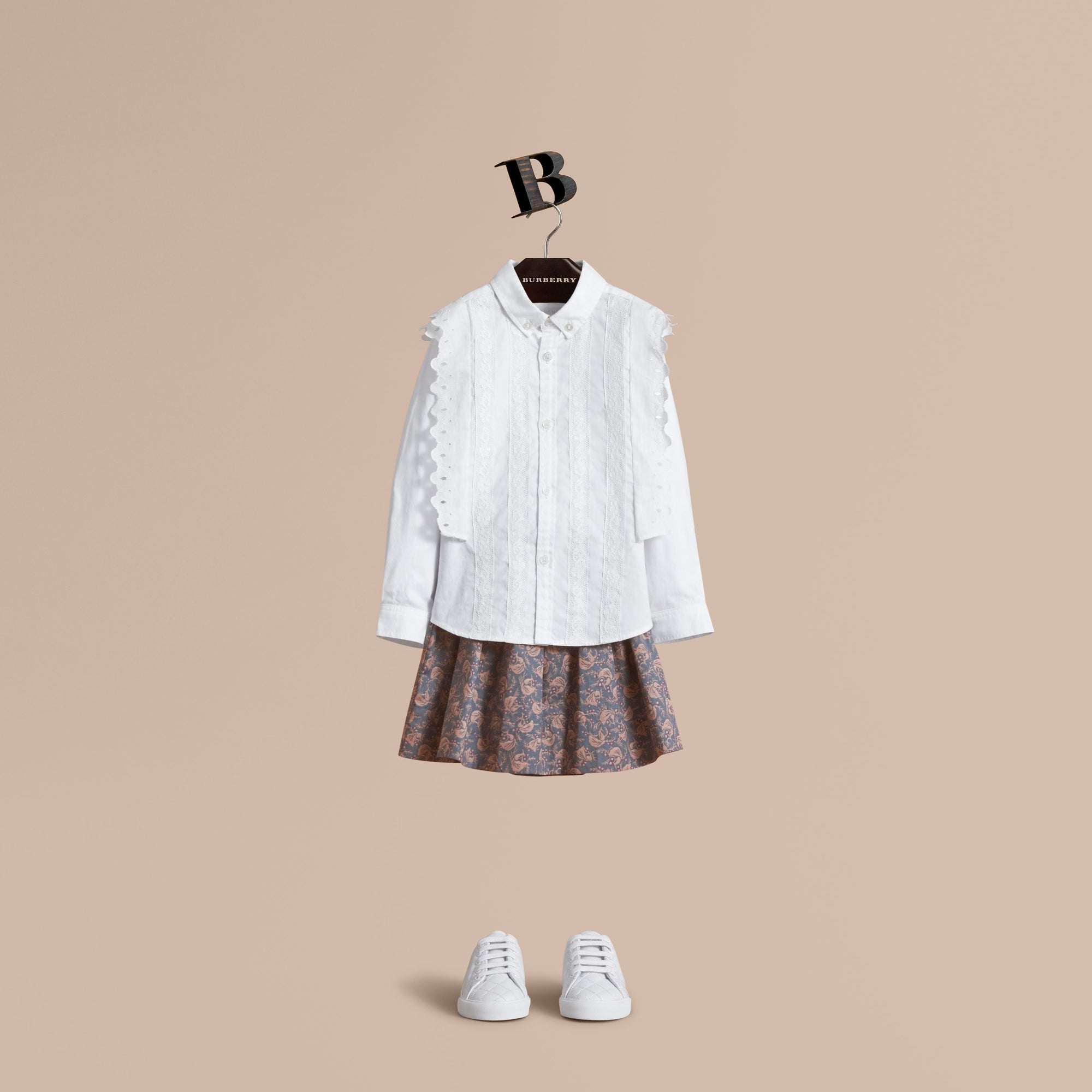 WHITE Chemise en broderie anglaise et en coton avec détails en dentelle