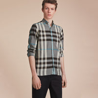 MIST GREY Chemise en popeline de coton à motif check avec col boutonné