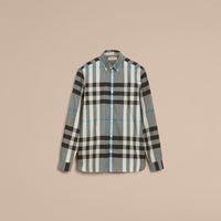 MIST GREY Chemise en popeline de coton à motif check avec col boutonné