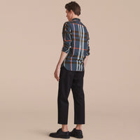 INK BLUE Chemise en popeline de coton à motif check avec col boutonné