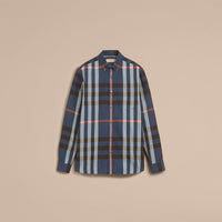INK BLUE Chemise en popeline de coton à motif check avec col boutonné