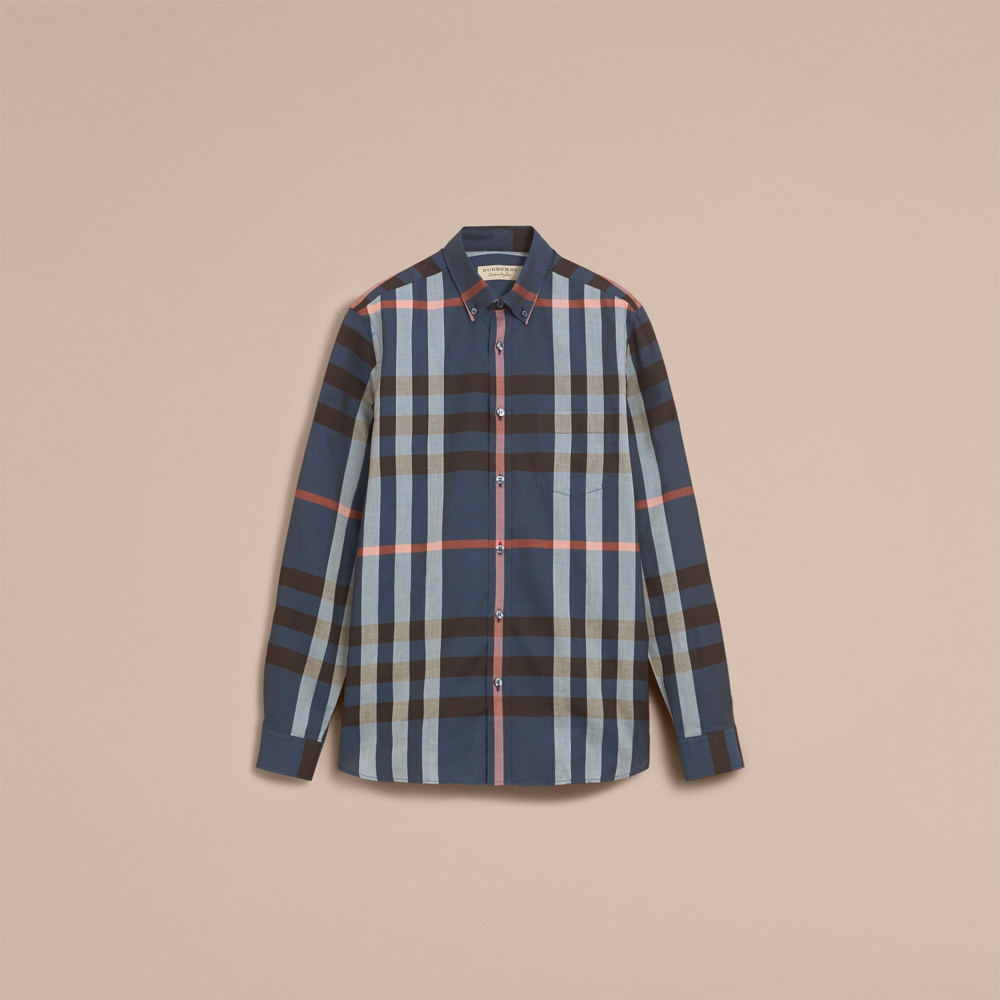 INK BLUE Chemise en popeline de coton à motif check avec col boutonné