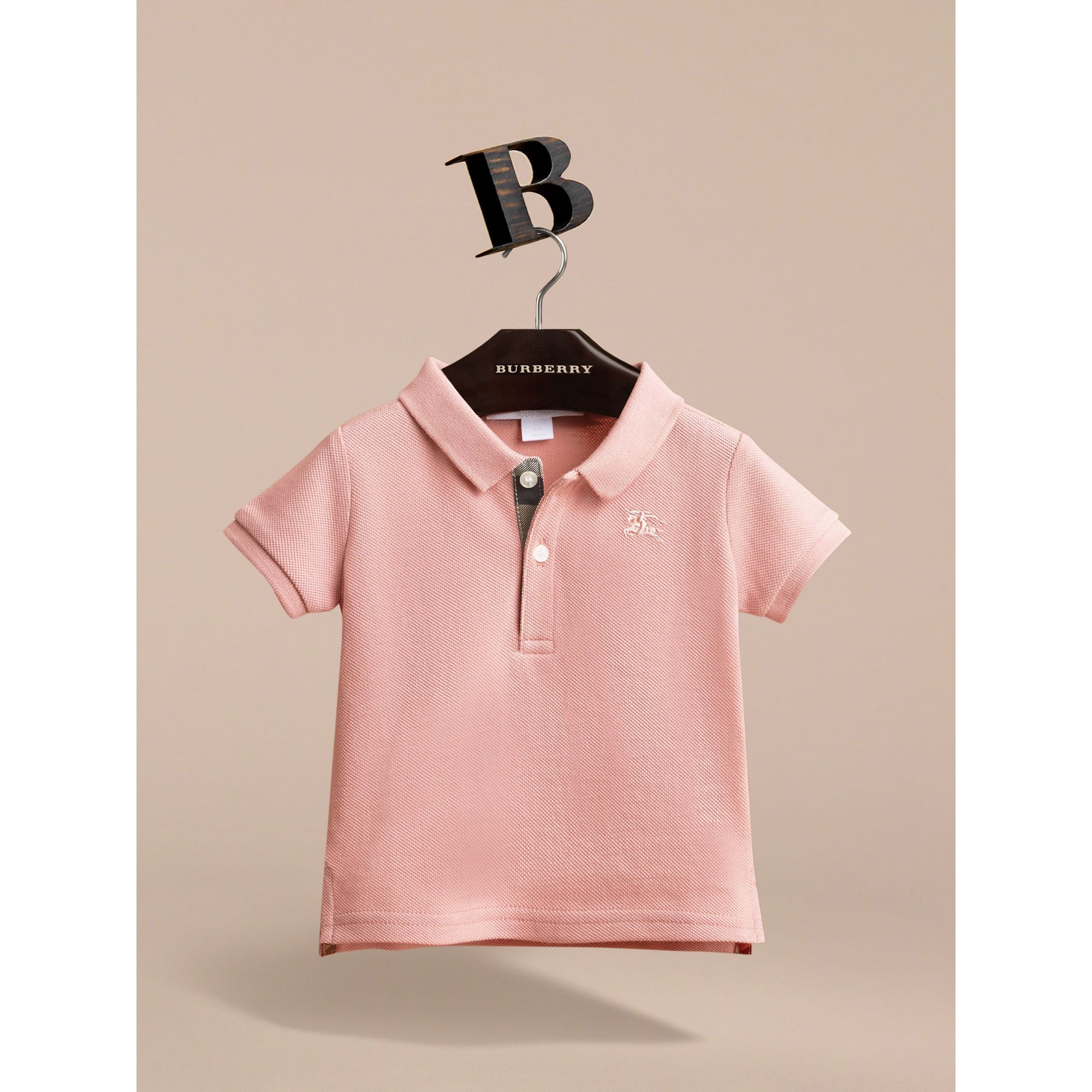 CHALK PINK Polo en piqué de coton avec patte à motif check