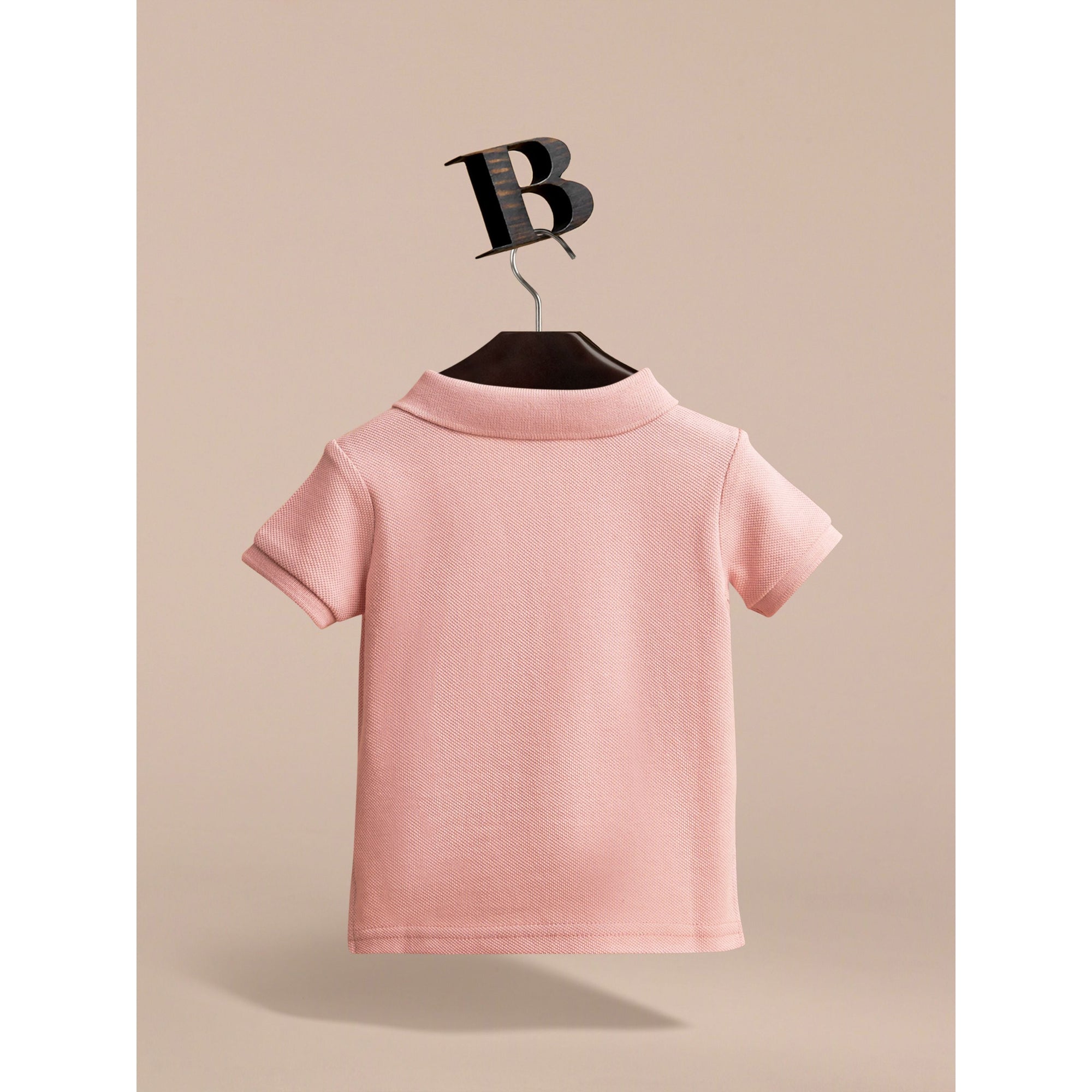 CHALK PINK Polo en piqué de coton avec patte à motif check