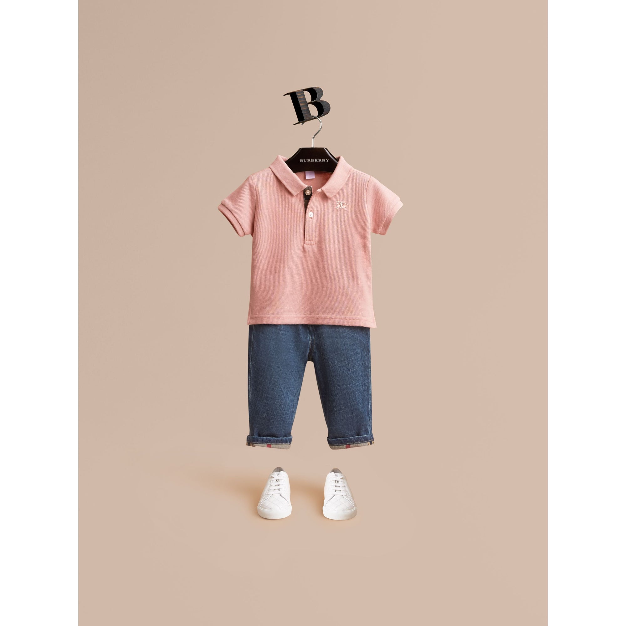 CHALK PINK Polo en piqué de coton avec patte à motif check