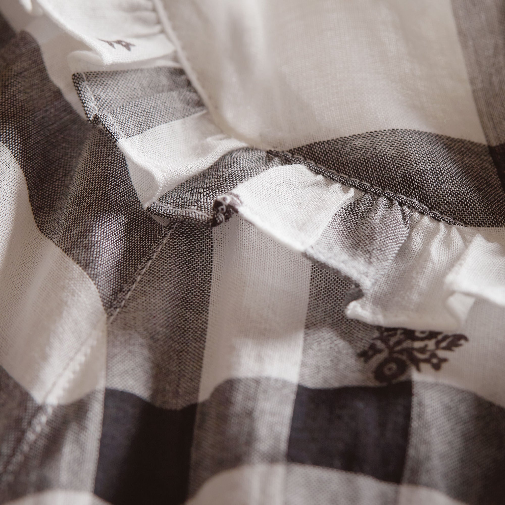 WHITE Robe en coton à motif check et imprimé floral avec volants
