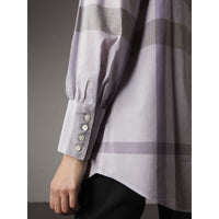 Chemise tunique en coton à col officier avec motif check - Glycine Pâle