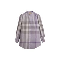 Chemise tunique en coton à col officier avec motif check - Glycine Pâle