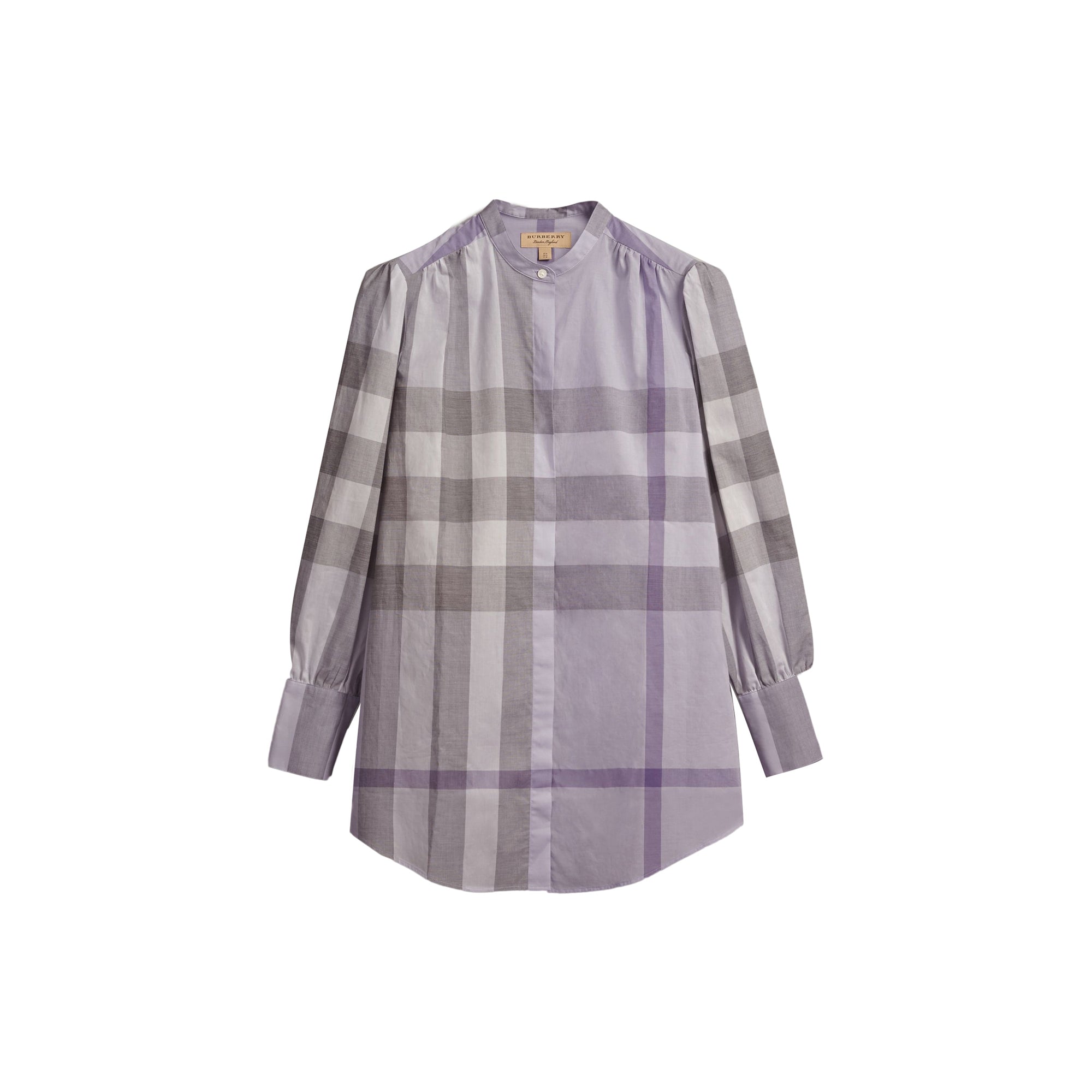 Chemise tunique en coton à col officier avec motif check - Glycine Pâle