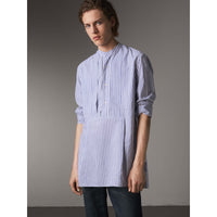 PALE BLUE/WHITE Chemise unisexe en coton rayé à col officier avec plastron plissé