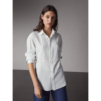 WHITE Chemise en coton unisexe avec plastron nervuré et poignets mousquetaires