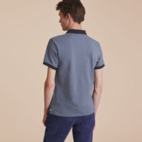 STONE BLUE Polo bicolore en piqué de coton avec patte à motif check