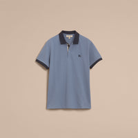 STONE BLUE Polo bicolore en piqué de coton avec patte à motif check
