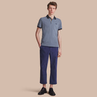 STONE BLUE Polo bicolore en piqué de coton avec patte à motif check