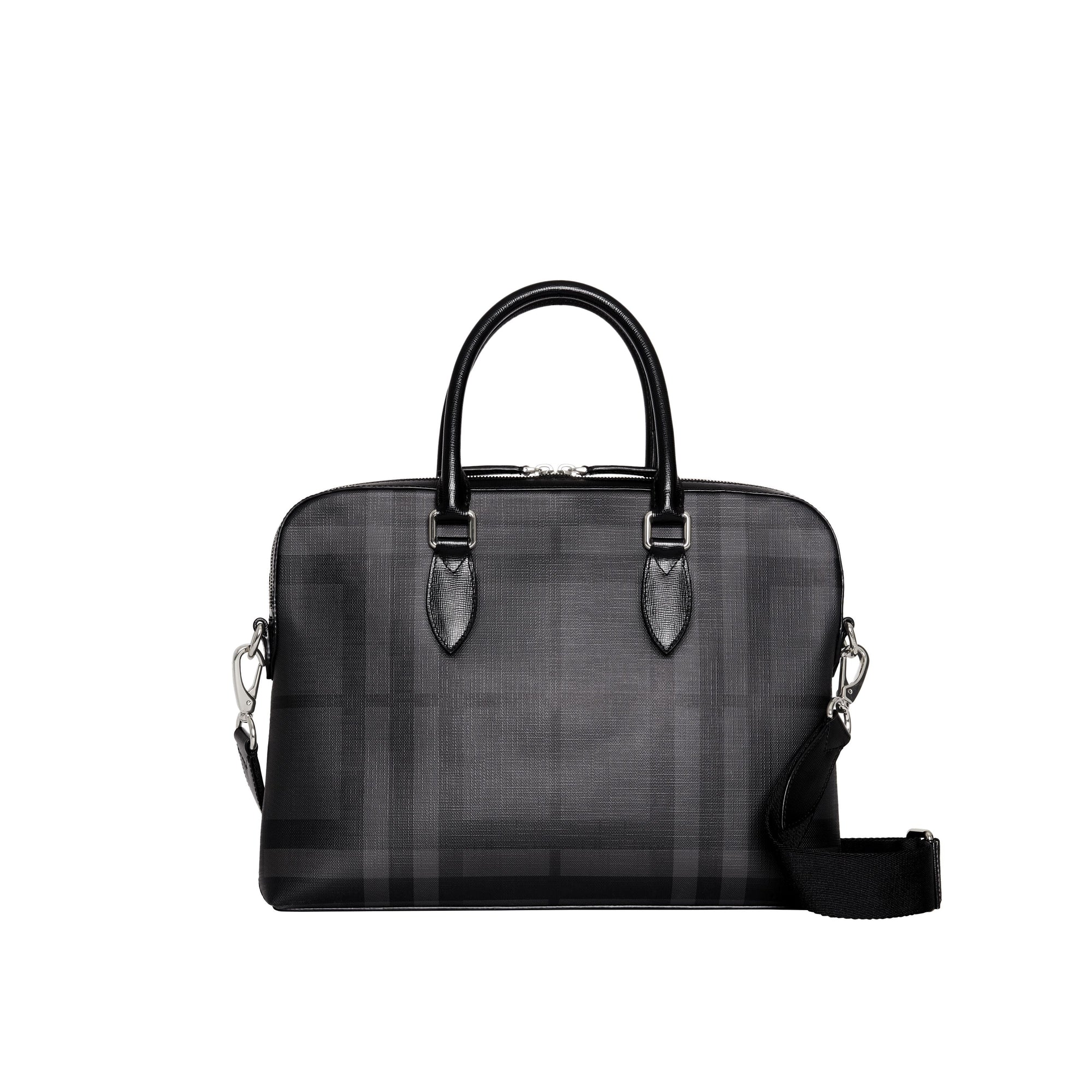 CHARCOAL/BLACK Attaché-case medium à motif London check avec éléments en cuir