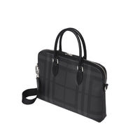 CHARCOAL/BLACK Attaché-case medium à motif London check avec éléments en cuir