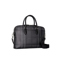 CHARCOAL/BLACK Attaché-case medium à motif London check avec éléments en cuir