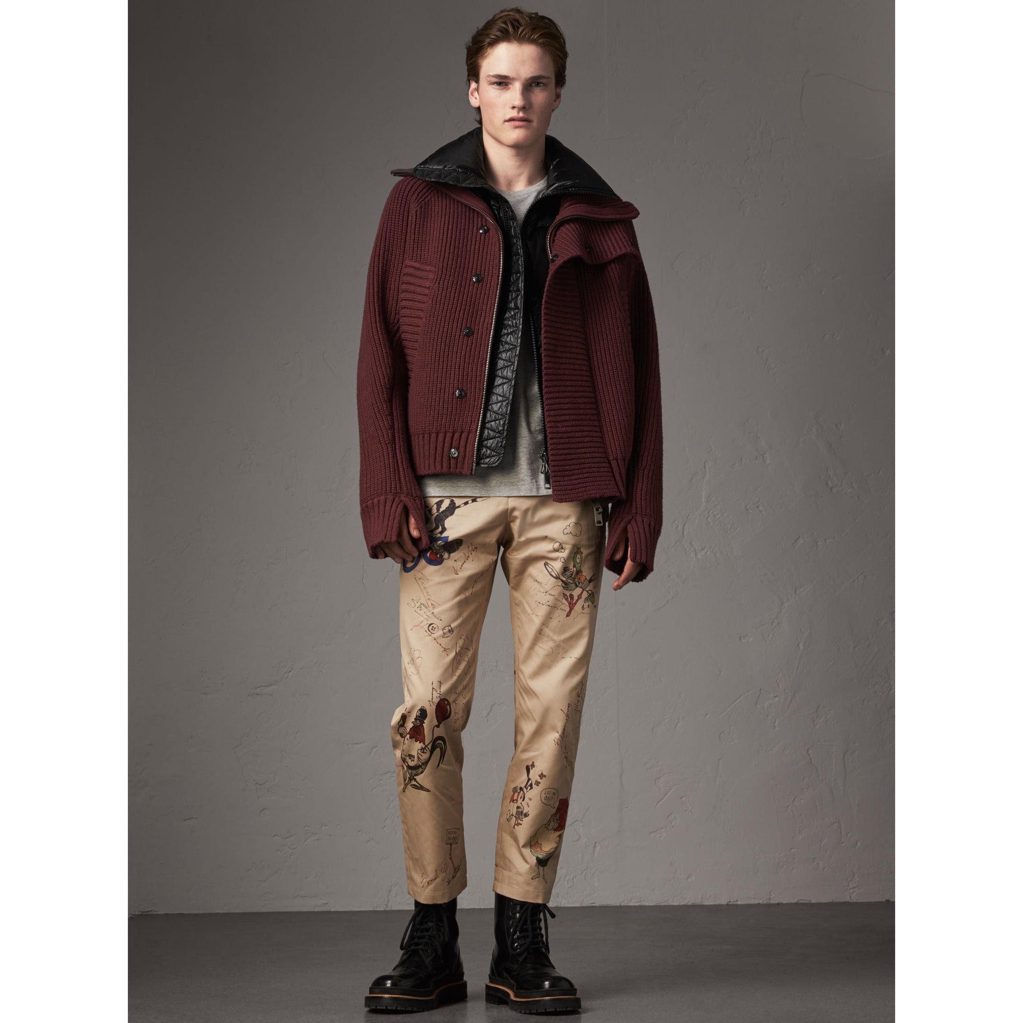 MAHOGANY RED Veste en maille côtelée de coton mélangé avec gilet sans manches rembourré