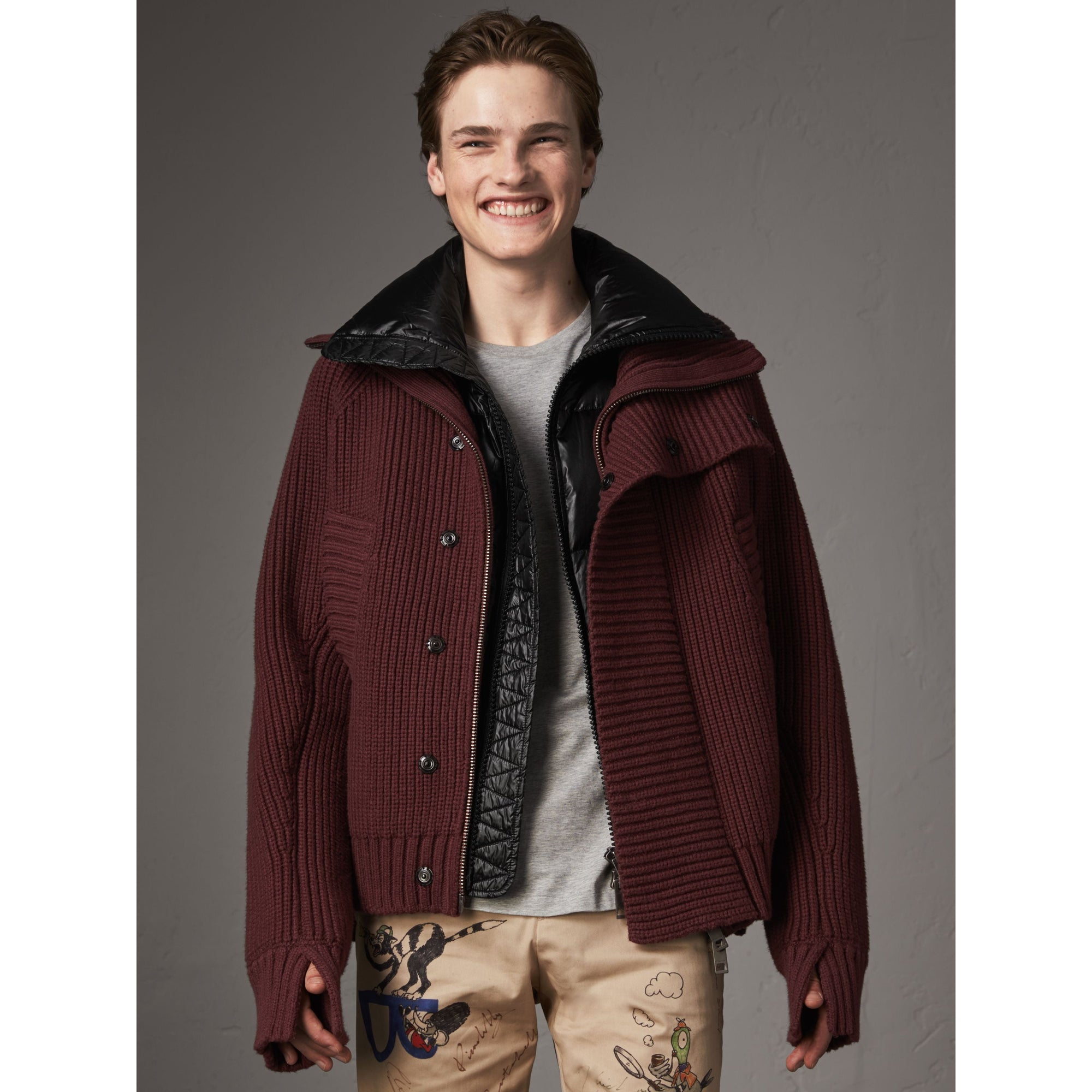MAHOGANY RED Veste en maille côtelée de coton mélangé avec gilet sans manches rembourré