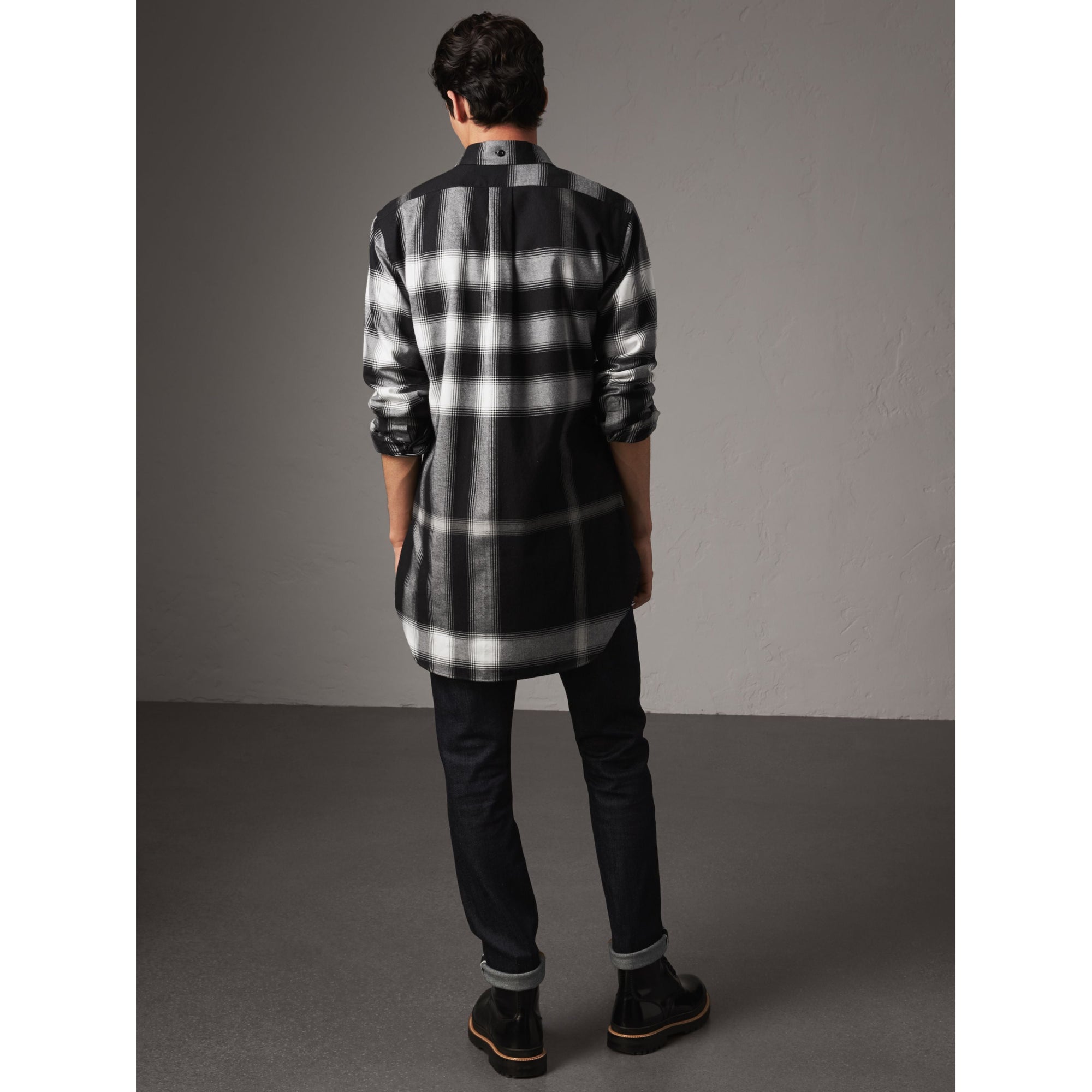 BLACK Chemise en flanelle de coton à motif check et ombré