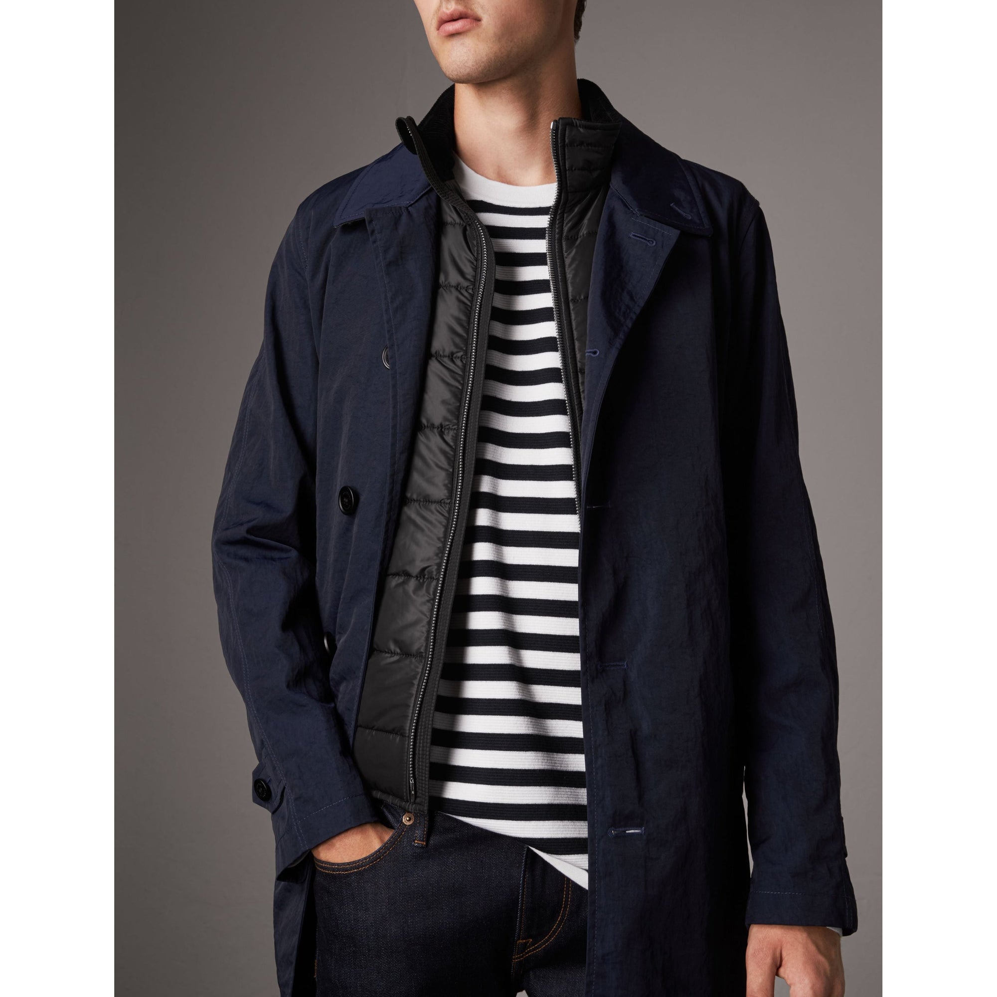 Paletot avec gilet sans manches rembourré en duvet amovible - Bleu encre