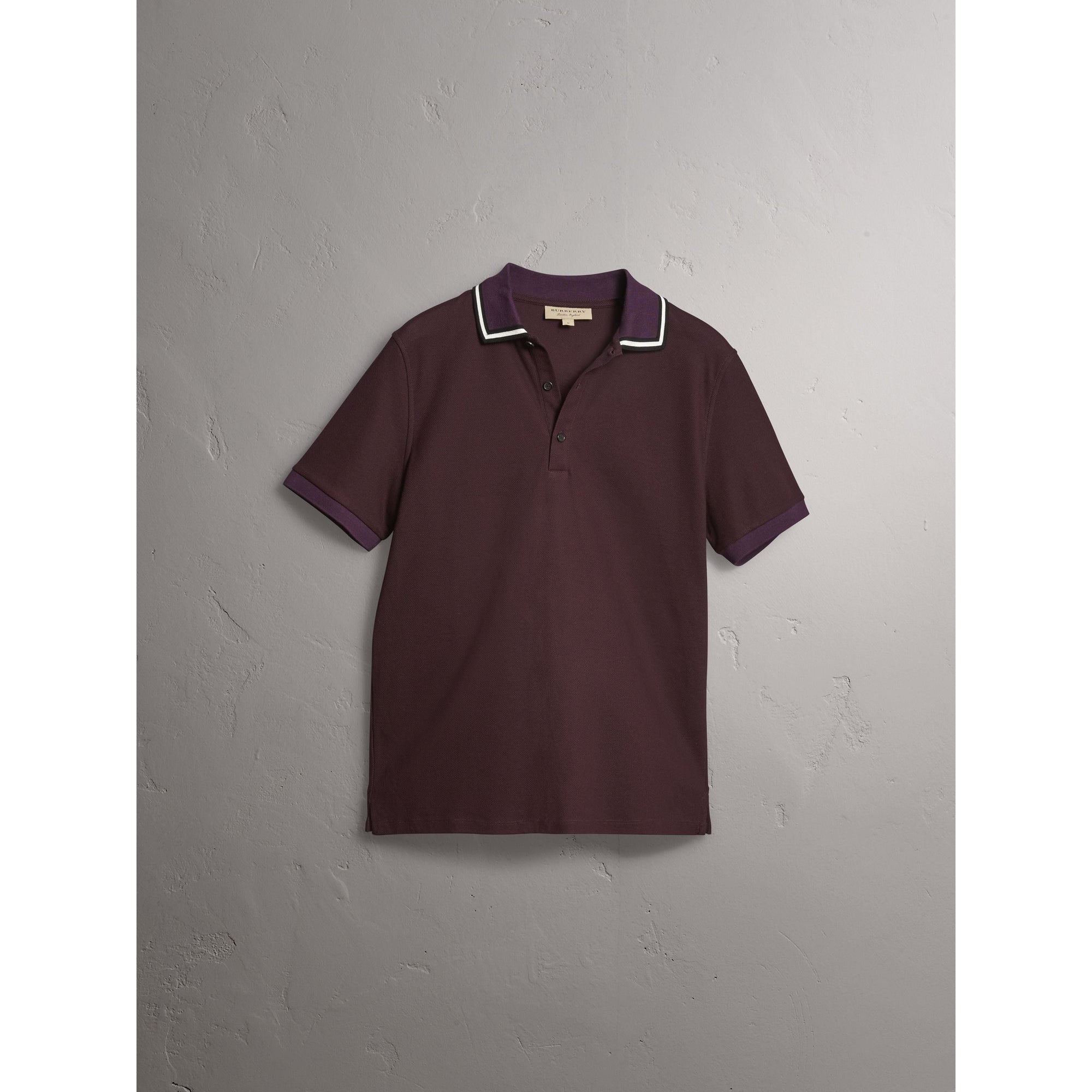 BLACKCURRANT Polo en piqué de coton avec col rayé