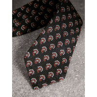 MID GREY Cravate fine en soie Paisley