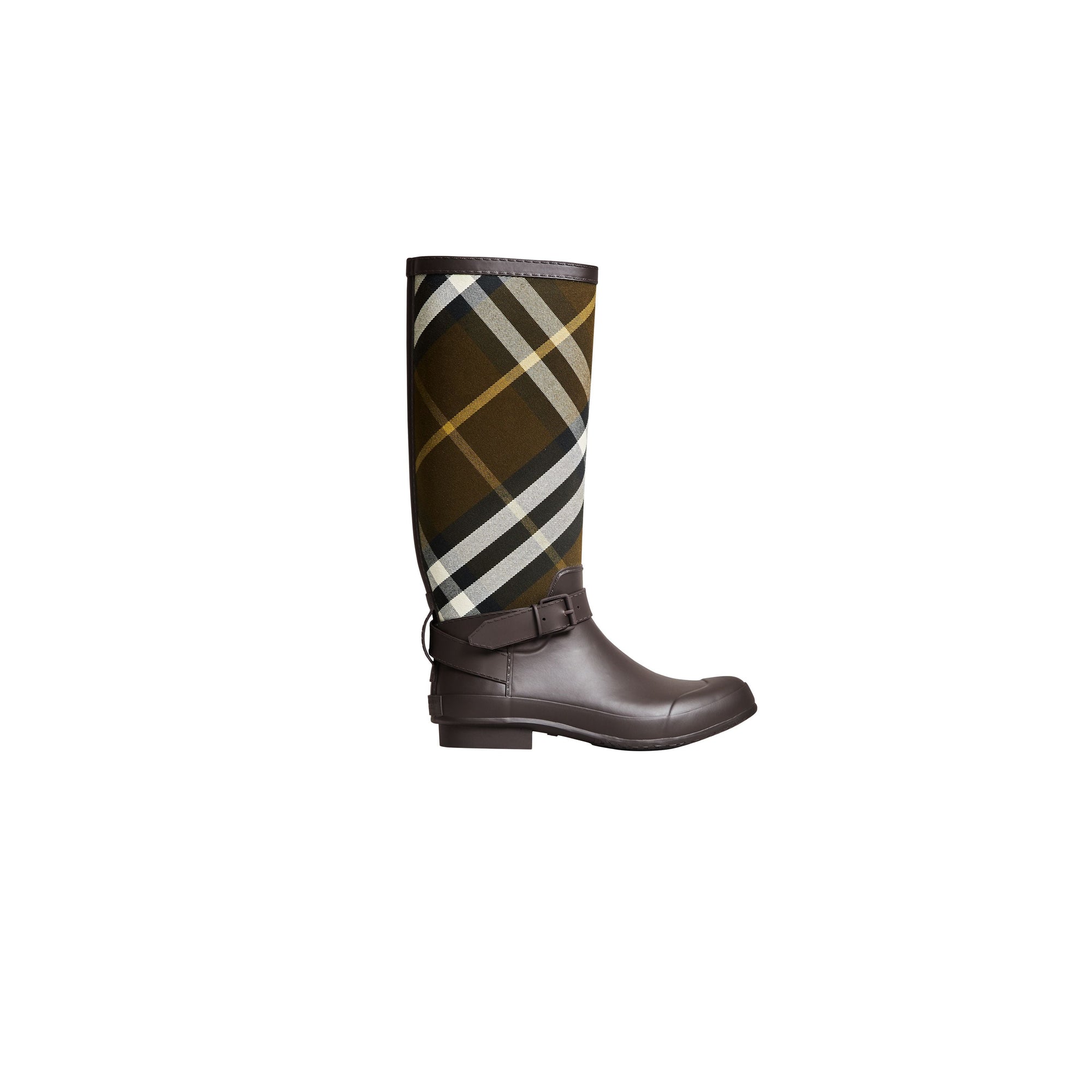BITTER CHOCOLATE Bottines de pluie en caoutchouc et tissu House check avec élément ceinturé