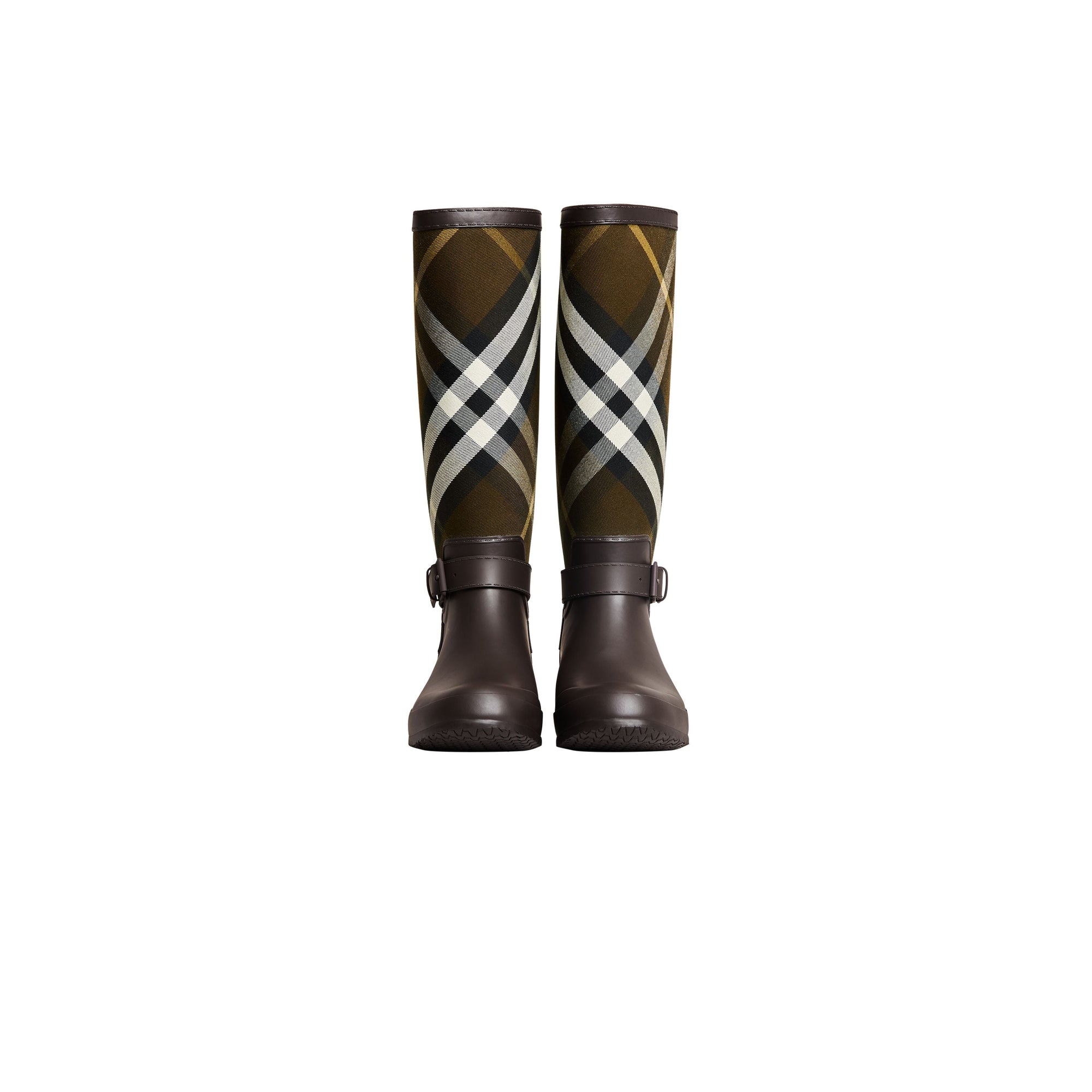 BITTER CHOCOLATE Bottines de pluie en caoutchouc et tissu House check avec élément ceinturé