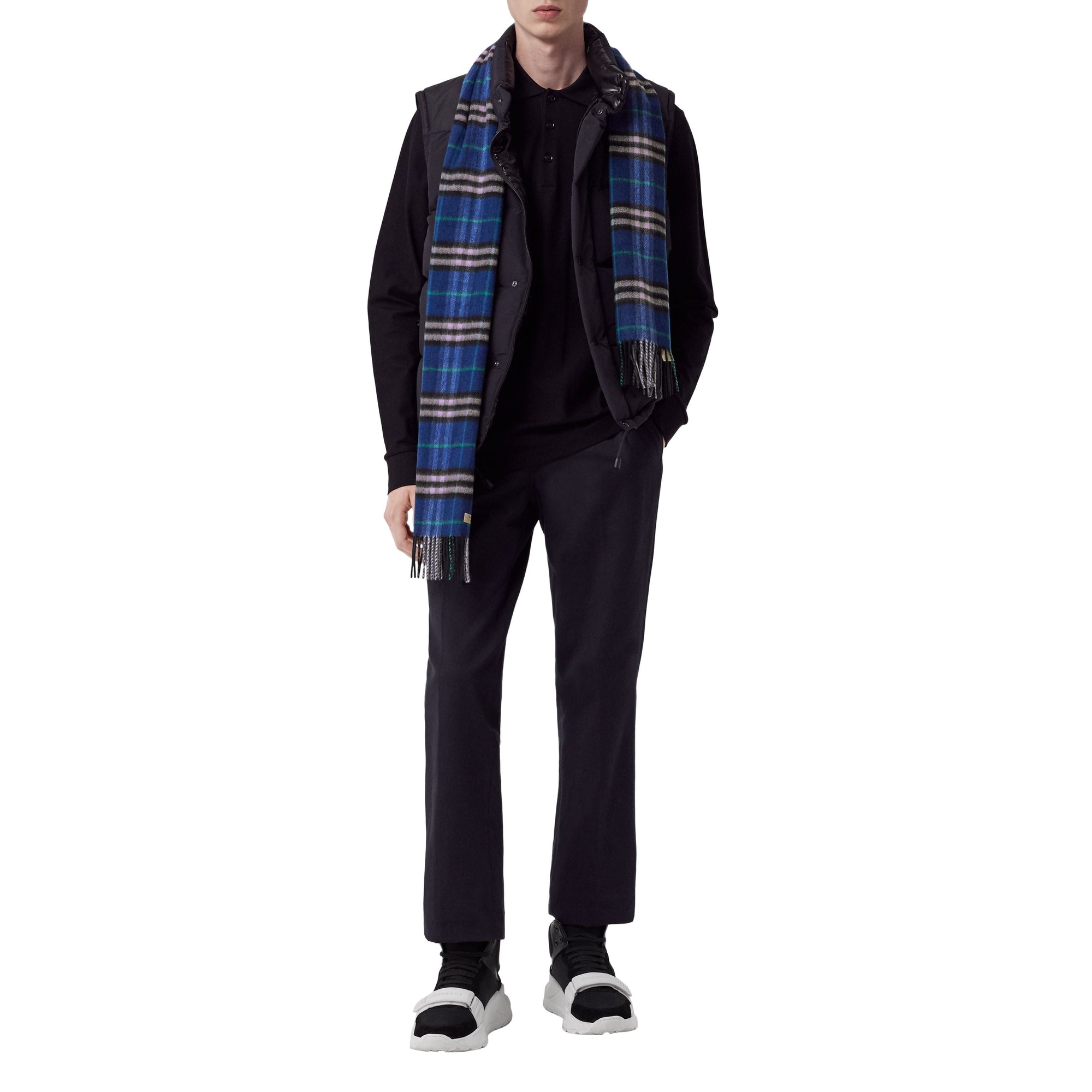 BRIGHT NAVY Écharpe en cachemire à motif check