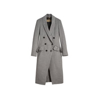 Manteau ajusté en laine et cachemire, orné de volants - Camaïeu de Gris Pâles