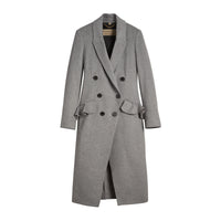 Manteau ajusté en laine et cachemire, orné de volants - Camaïeu de Gris Pâles