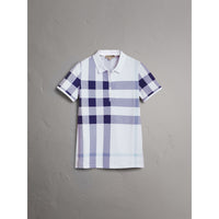 PALE BLUE Polo en piqué de coton extensible à motif check