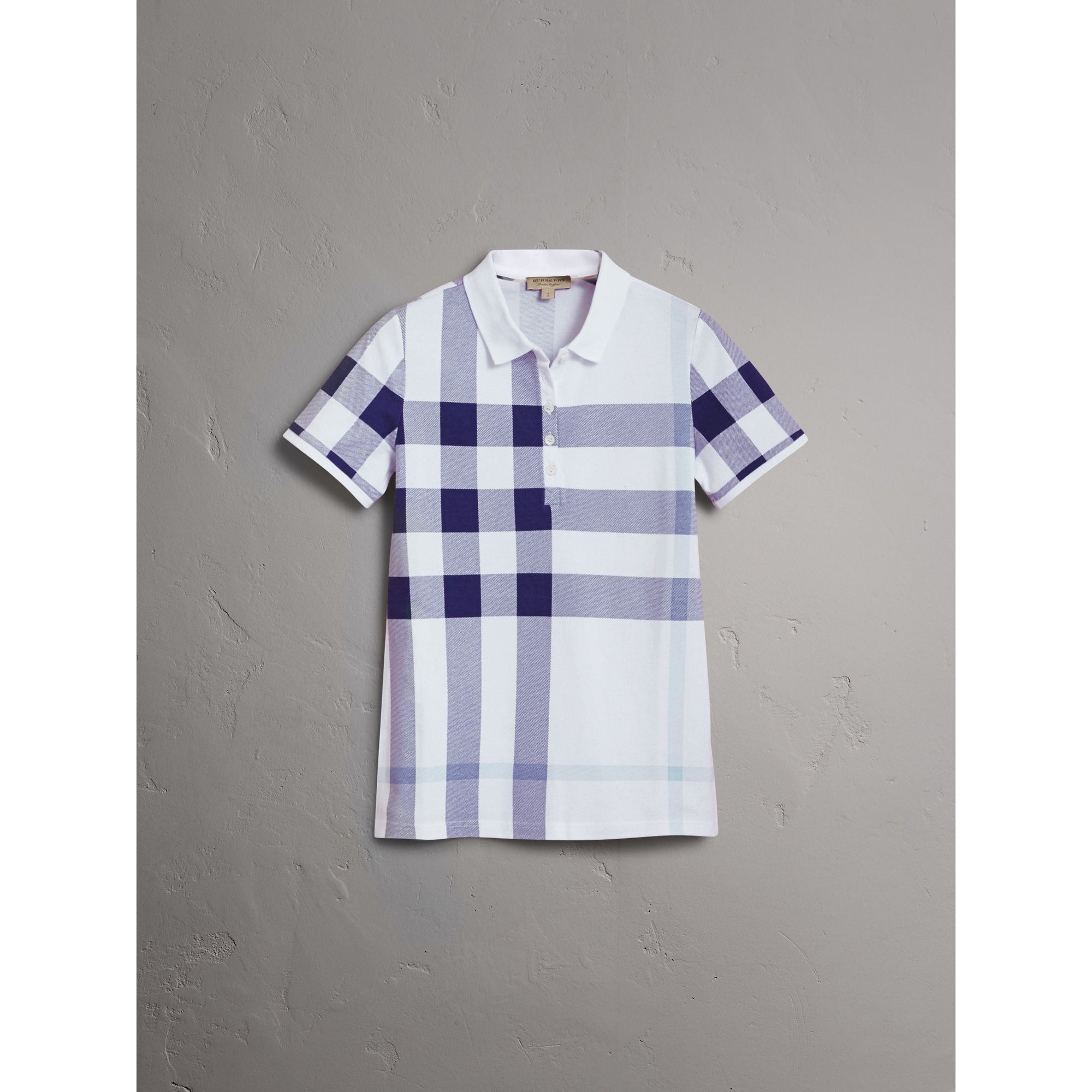 PALE BLUE Polo en piqué de coton extensible à motif check