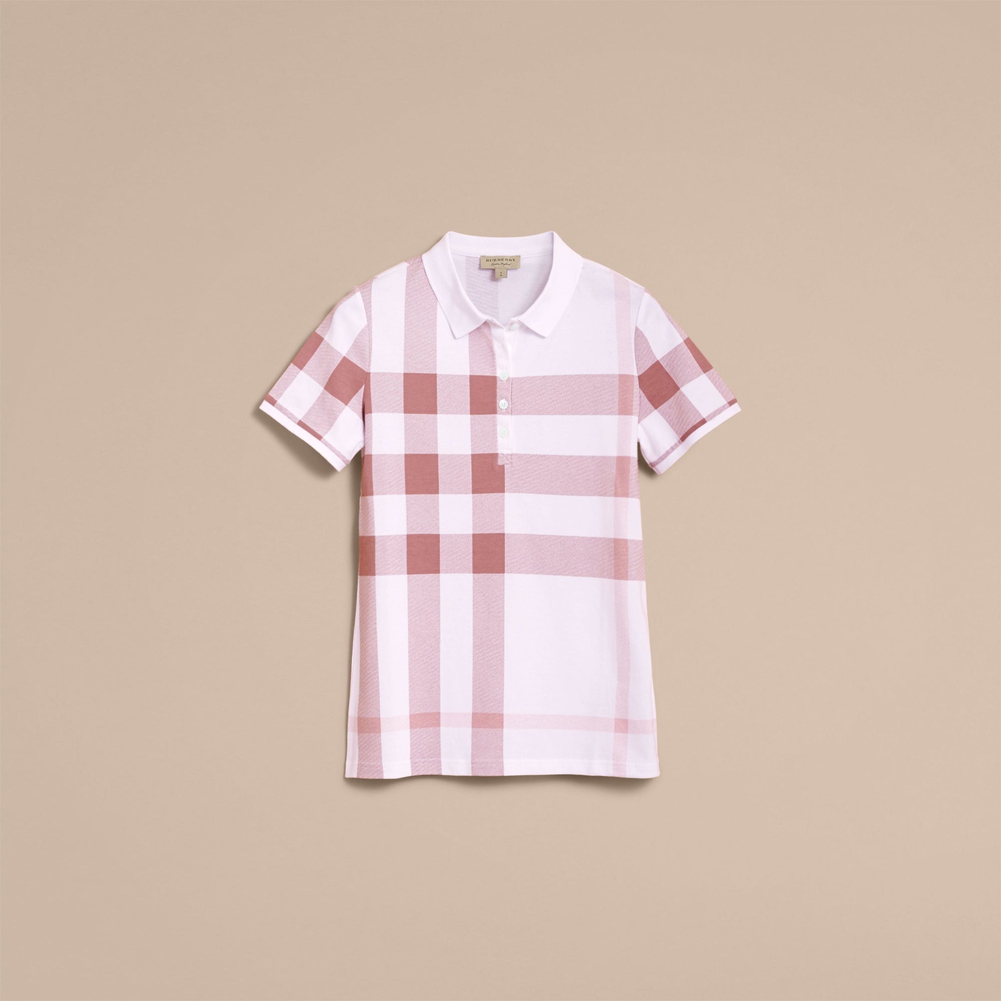ANTIQUE ROSE Polo en piqué de coton extensible à motif check