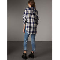 BRIGHT NAVY Chemise de style militaire en flanelle de coton à motif check