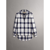 BRIGHT NAVY Chemise de style militaire en flanelle de coton à motif check