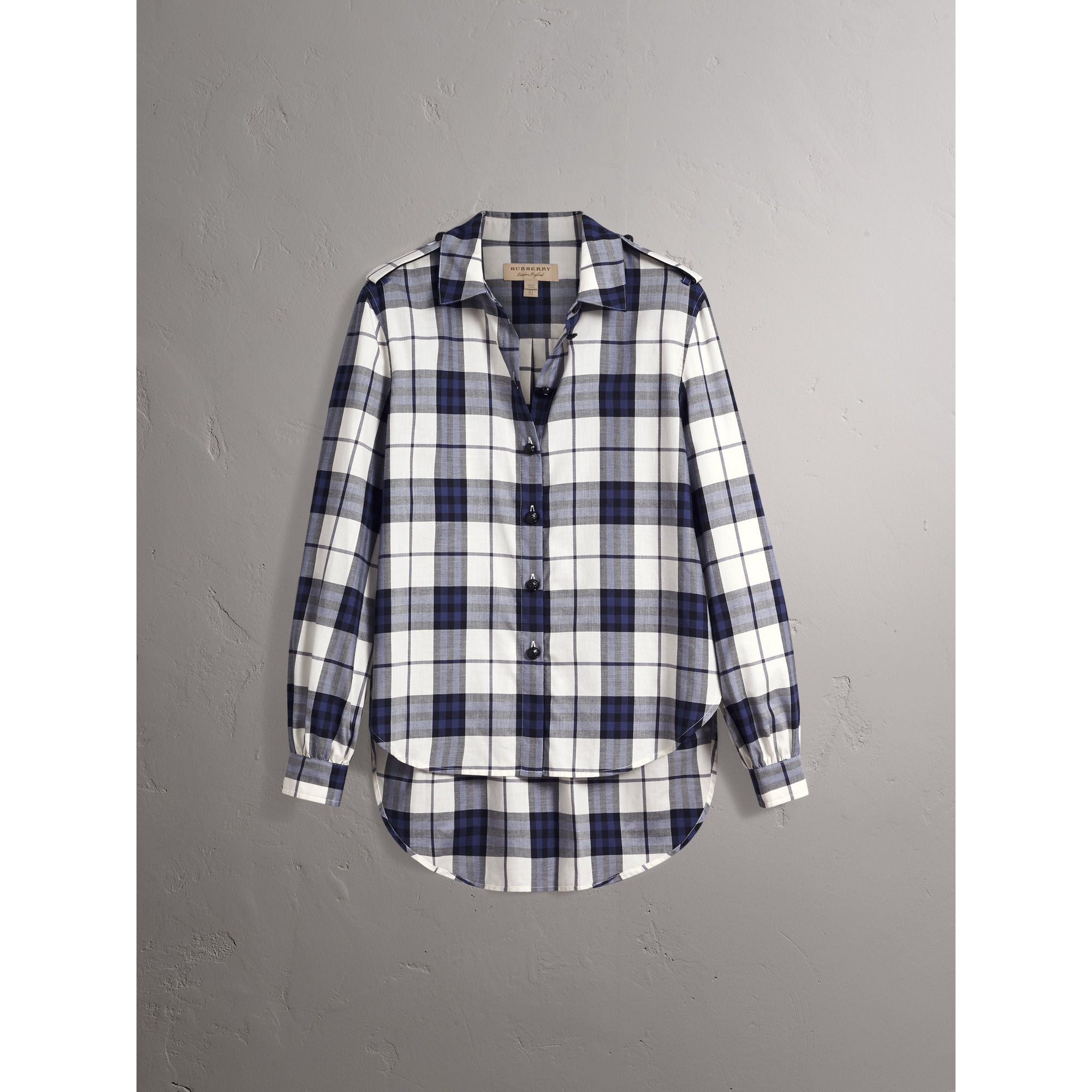 BRIGHT NAVY Chemise de style militaire en flanelle de coton à motif check