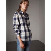 BRIGHT NAVY Chemise de style militaire en flanelle de coton à motif check