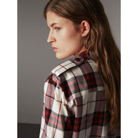 CRIMSON RED Chemise de style militaire en flanelle de coton à motif check
