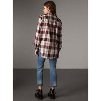 CRIMSON RED Chemise de style militaire en flanelle de coton à motif check