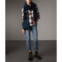 Chemise de style militaire en flanelle de coton à motif check - Carmin